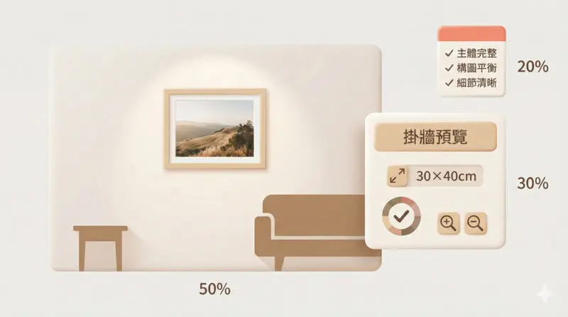 掛牆預覽功能示意圖 - 確認照片輸出效果